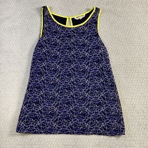 Banana Republic Navy Lace Sleeveless Blouse with Neon Trim - Size M